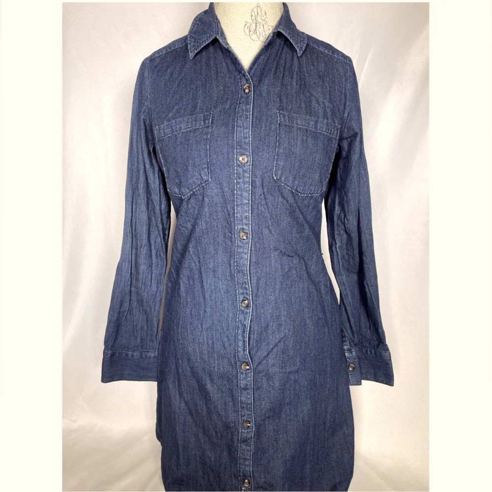 A New Day Blue Denim Button Down Shirt Dress Women's MEDIUM